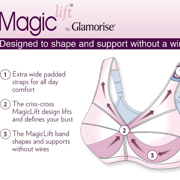 Glamorise 44C MAGIC LIFT Bra FRONT-CLOSE Wireless-Support LACE-CUPS Nude NEW - Picture 4 of 16